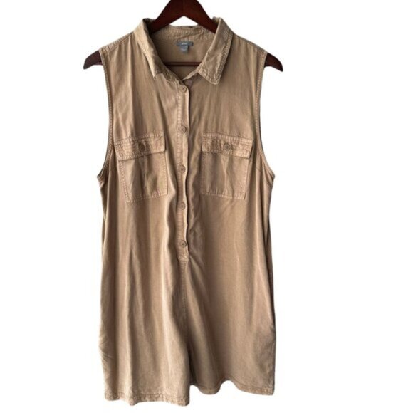 Aerie Sleeveless Utility Romper Playsuit Tan Large Safari Coastal Minimalist - Picture 2 of 16
